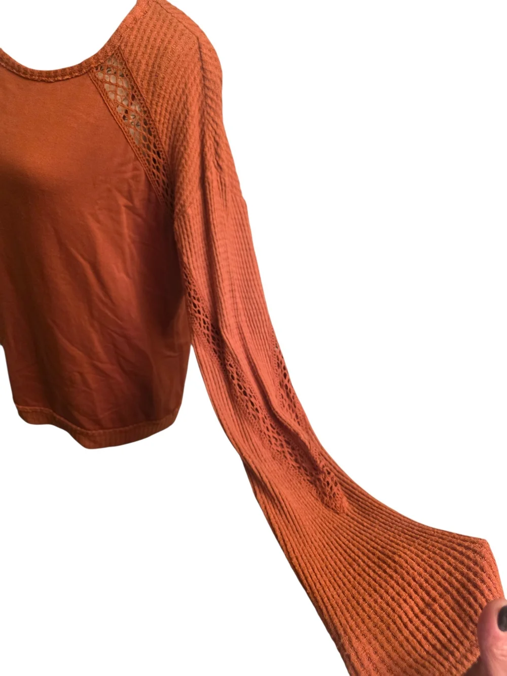KNOX ROSE Women's Rust Crochet-Sleeve Pullover Top M Euc